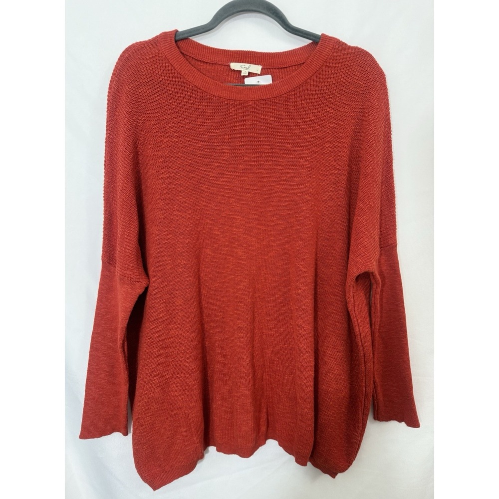NWT Easel Red Orange Oversize Pullover Sweater 100% Cotton Womens Size S